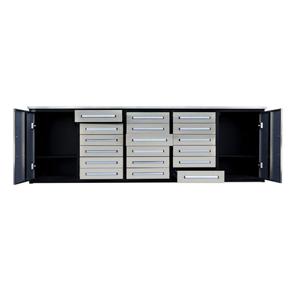 10ft Garage Storage Cabinet with 18 Drawers & 2 Cabinets
