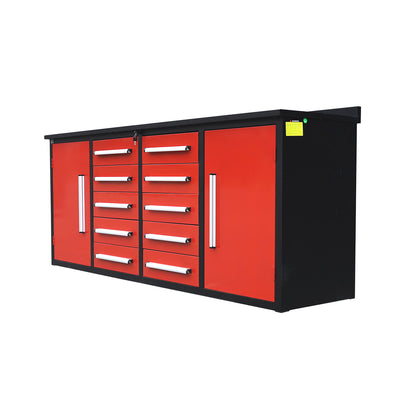 7ft Heavy Duty Workbench with 10 Drawers & 2 Cabinets#color_red