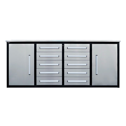 7ft Heavy Duty Workbench with 10 Drawers & 2 Cabinets#color_silver