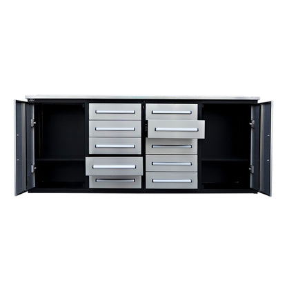 7ft Heavy Duty Workbench with 10 Drawers & 2 adjustable cabinets #color_Silver