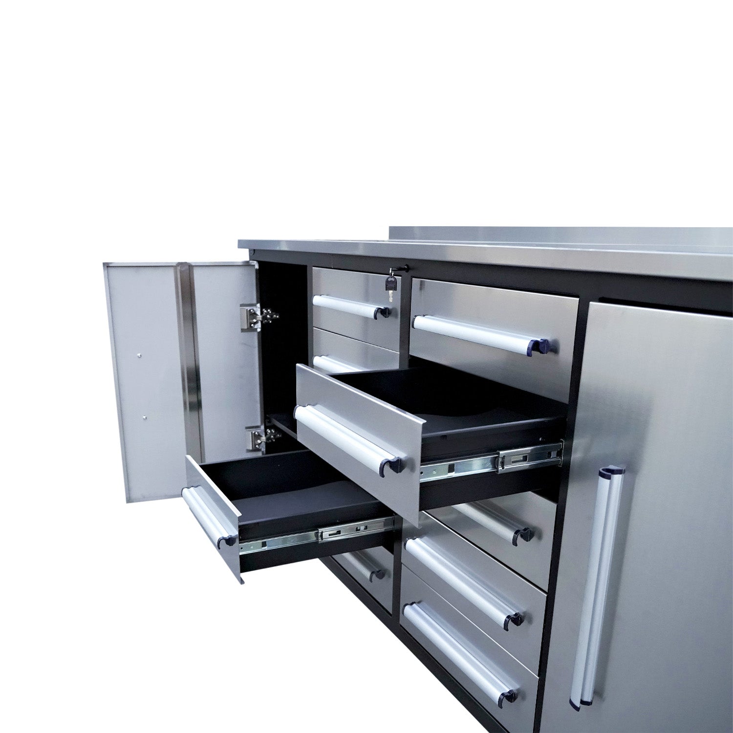 Details about the drawer of our 7ft Heavy Duty Workbench with 10 Drawers & 2 Cabinets
