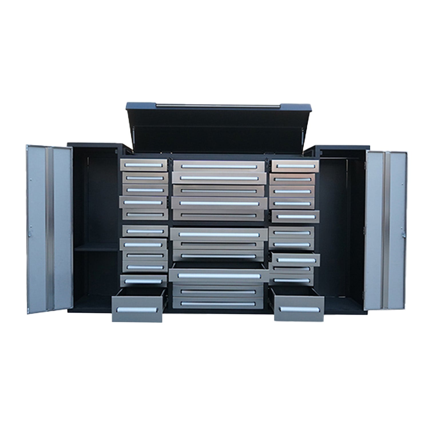 the front look of 9' Garage Storage Cabinet with 34 Drawers & 3 Cabinets