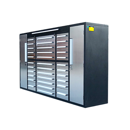 the side look of 9' Garage Storage Cabinet with 34 Drawers & 3 Cabinets