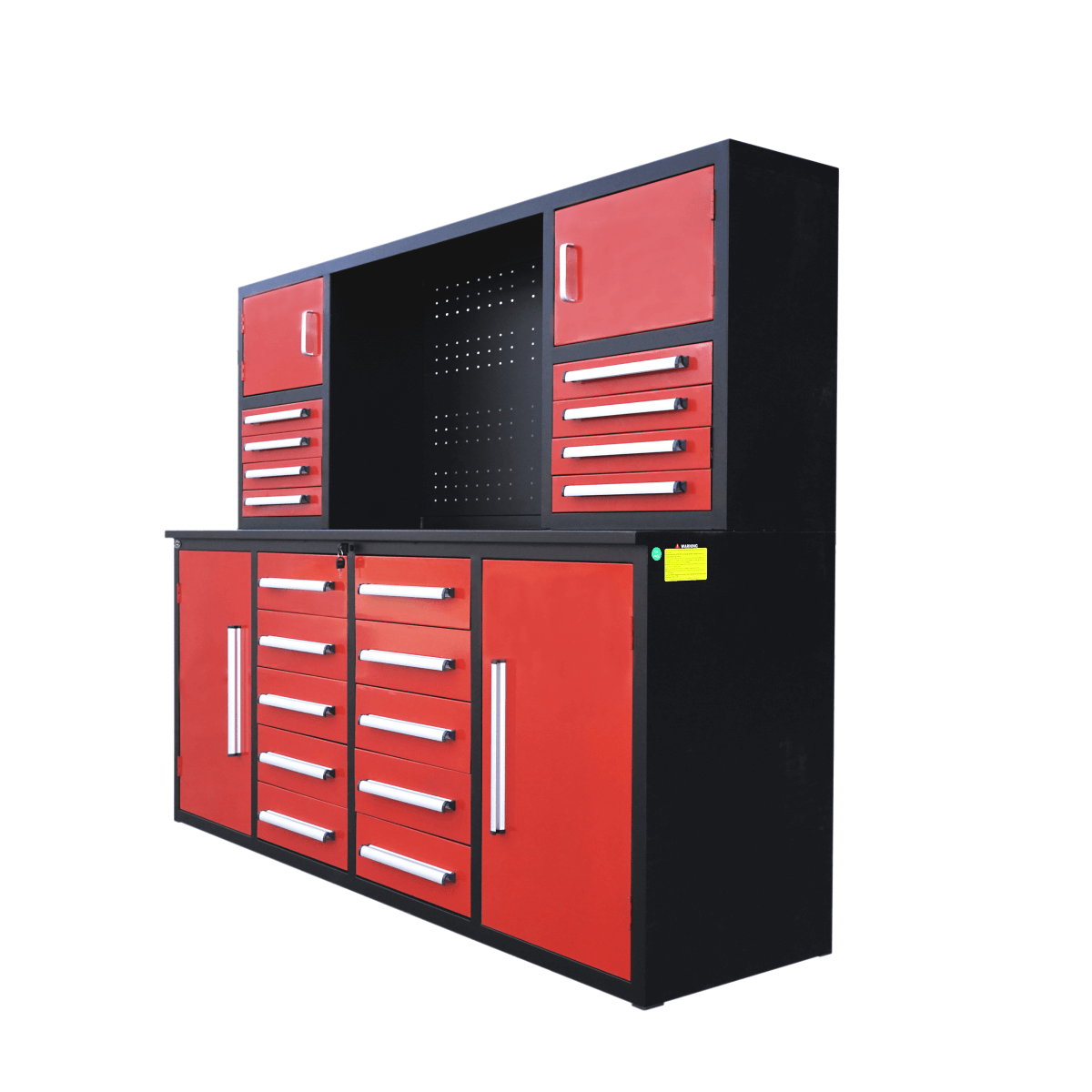 7' Garage Storage Cabinet with Workbench (18 Drawers & 4 Cabinets & Pegboard)#color_Red