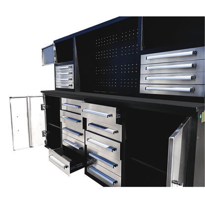7' Garage Storage Cabinet with Workbench (18 Drawers & 4 Cabinets & Pegboard)#color_Silver