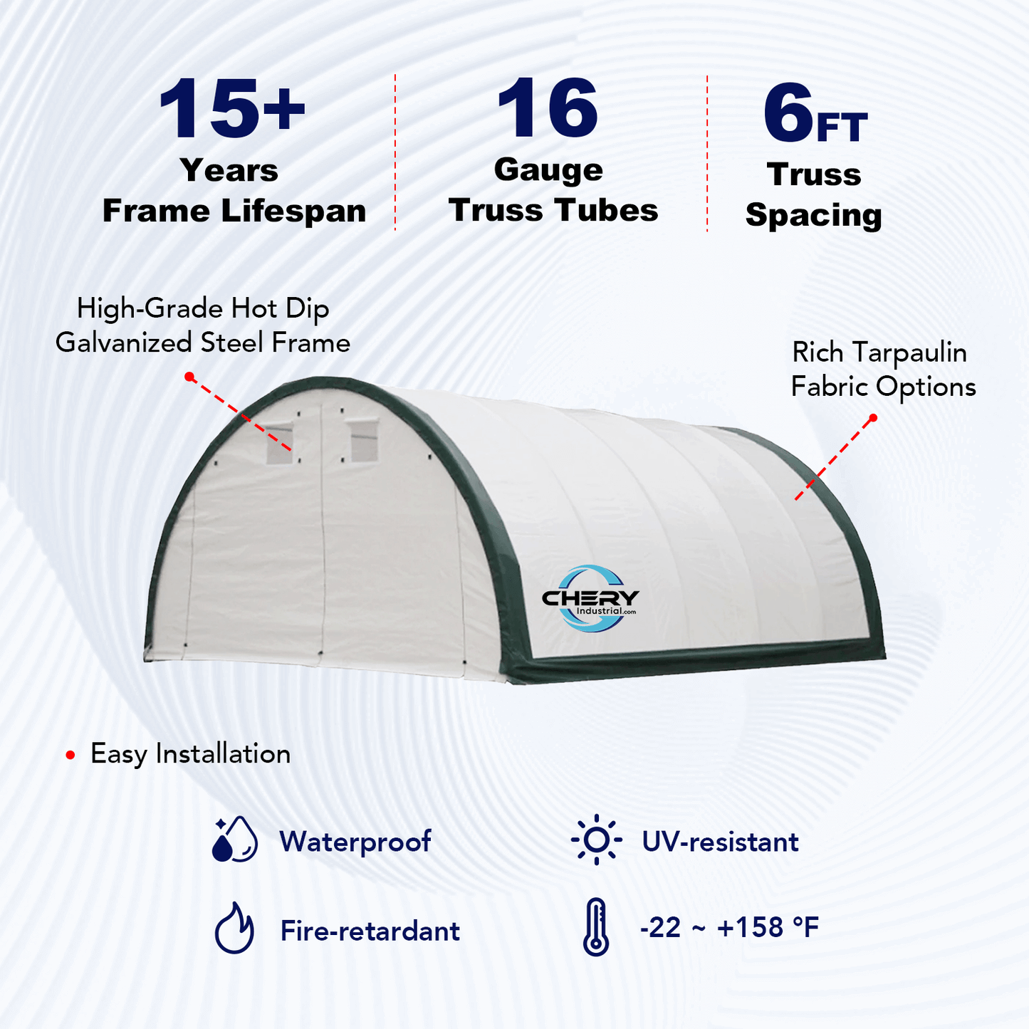 Single Truss Arch Storage Shelter W20'xL30'xH12' Feature