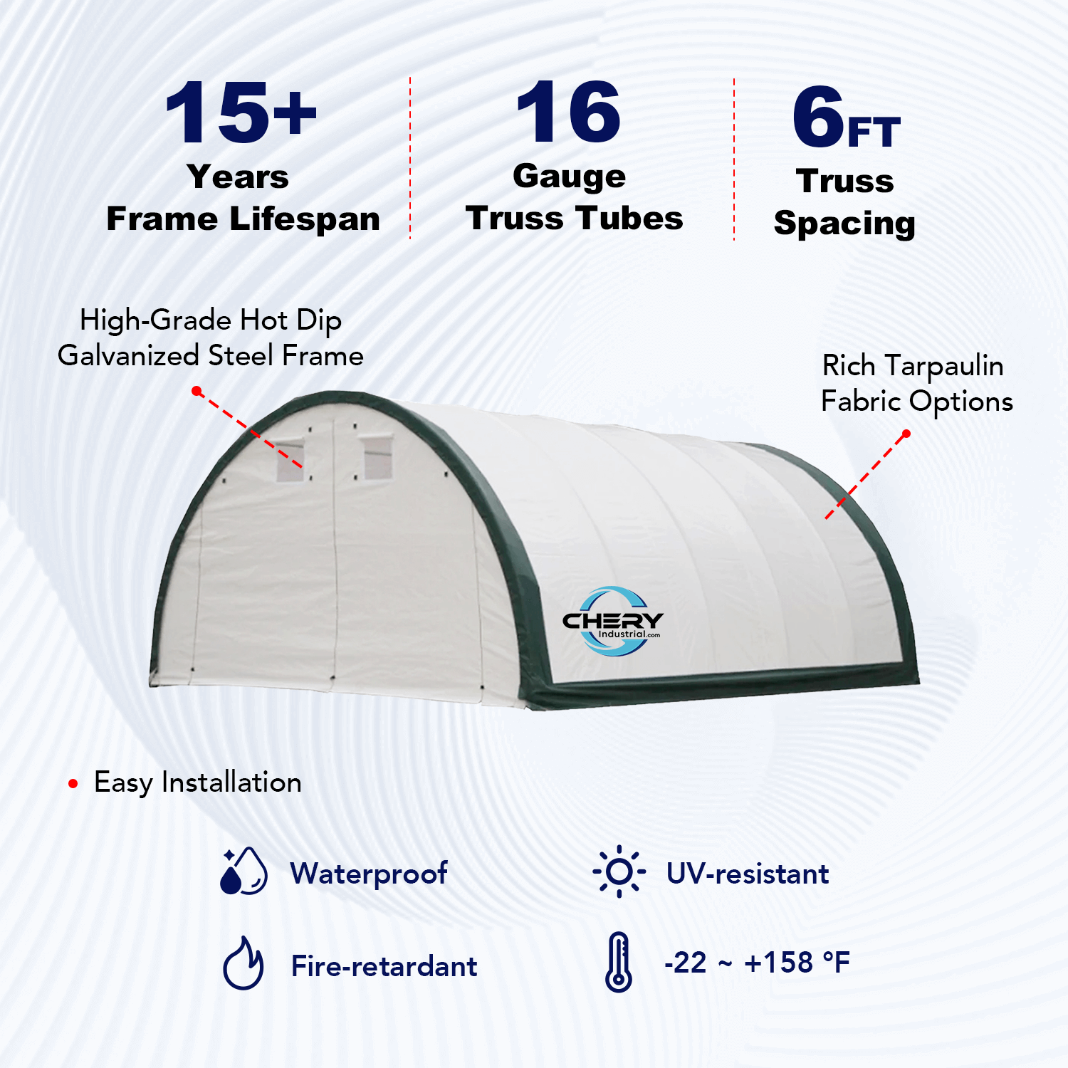 Single Truss Arch Storage Shelter W20'xL30'xH12' Feature
