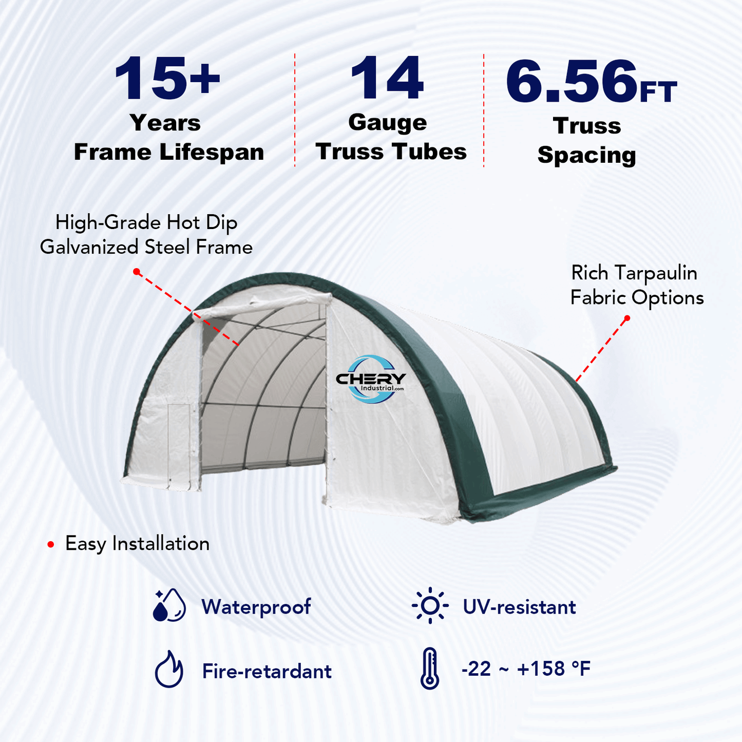 Single Truss Arch Storage Shelter W30'xL40'xH15' Feature
