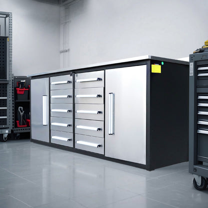 a 7ft 10-drawers workbench in a basement#color_Silver