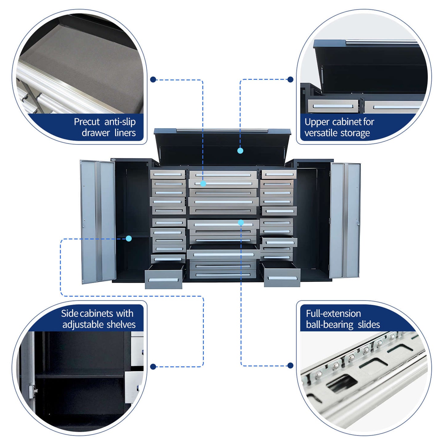 key features of 9' Garage Storage Cabinet with 34 Drawers