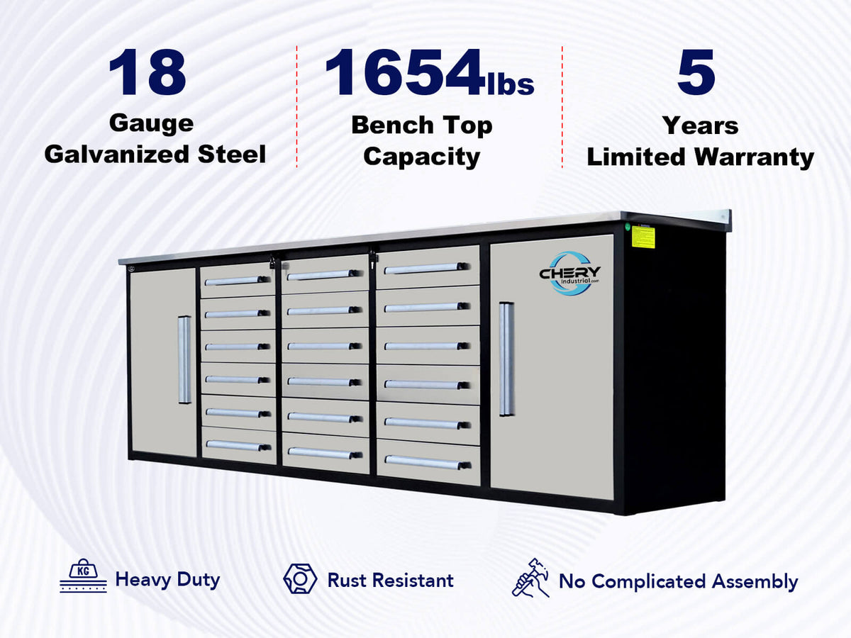 10ft Garage Storage Cabinet with 18 Drawers & 2 Cabinets