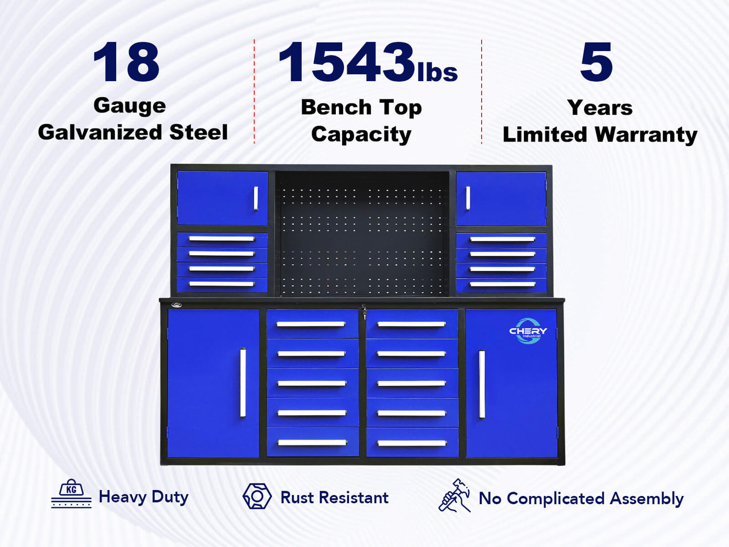 7' Garage Workbench Cabinet (18 Drawers & 4 Cabinets & Pegboard)